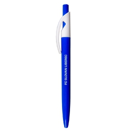 Blue and white plastic ballpoint pen